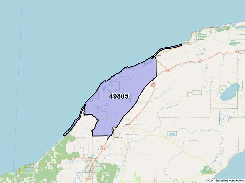 Map of ZIP Code 49805 — Allouez, MI