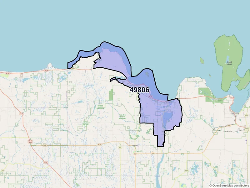 Map of Au Train, Michigan and ZIP codes