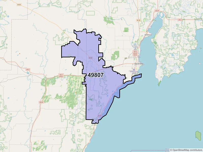 Map of ZIP Code 49807 — Bark River, MI