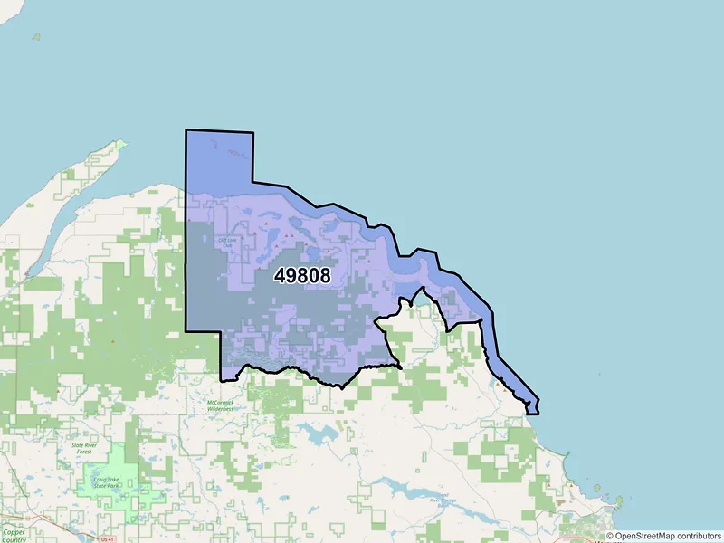 Map of Big Bay, Michigan and ZIP codes