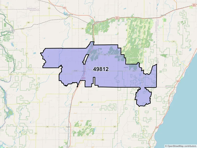 Map of ZIP Code 49812 — Carney, MI