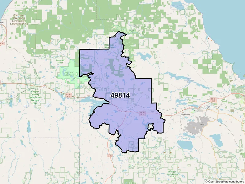 Map of Champion, Michigan and ZIP codes