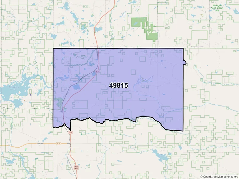 Map of ZIP Code 49815 — Channing, MI