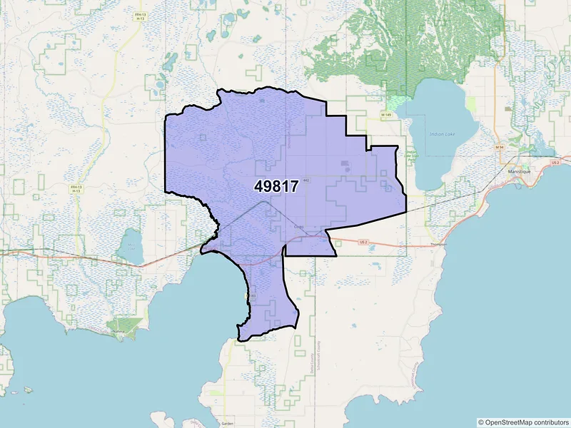 Map of Cooks, Michigan and ZIP codes