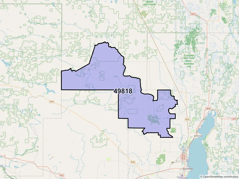 Map of ZIP Code 49818 — Cornell, MI