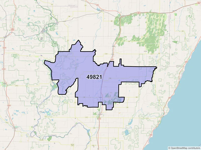 Map of ZIP Code 49821 — Daggett, MI