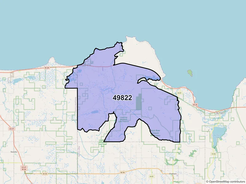Map of Deerton, Michigan and ZIP codes