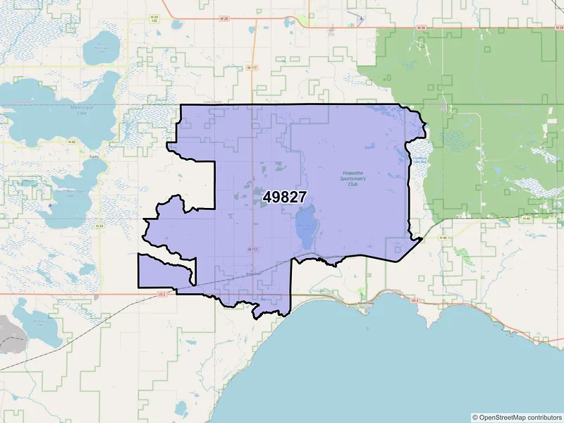 Map of Engadine, Michigan and ZIP codes