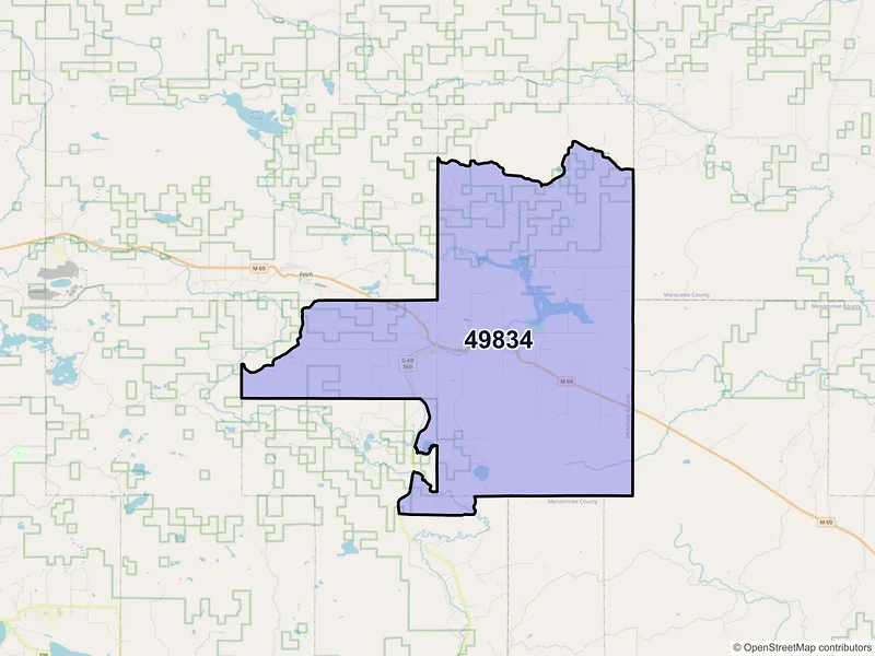Map of ZIP Code 49834 — Foster City, MI