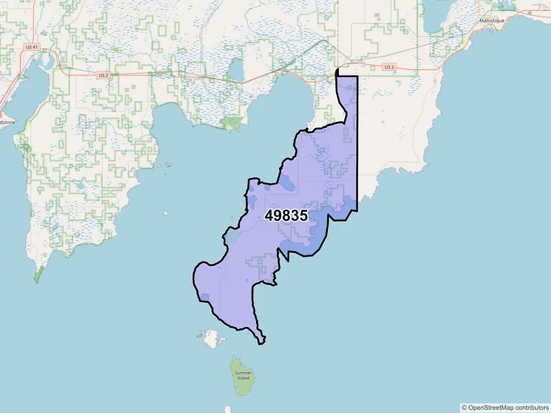 Map of ZIP Code 49835 — Garden, MI