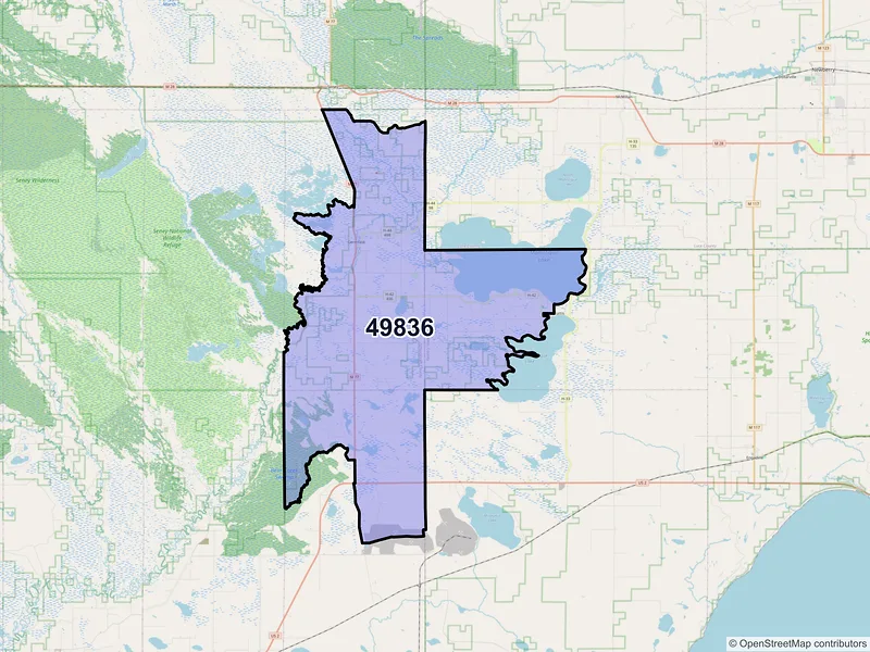 Map of ZIP Code 49836 — Germfask, MI