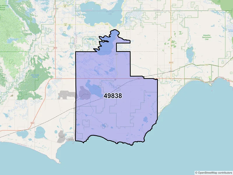 Map of Gould City, Michigan and ZIP codes