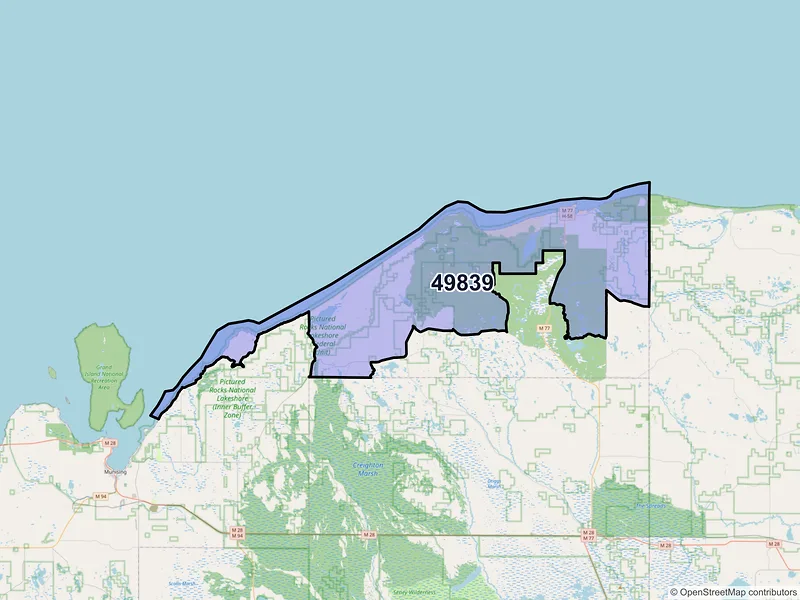 Map of Grand Marais, Michigan and ZIP codes