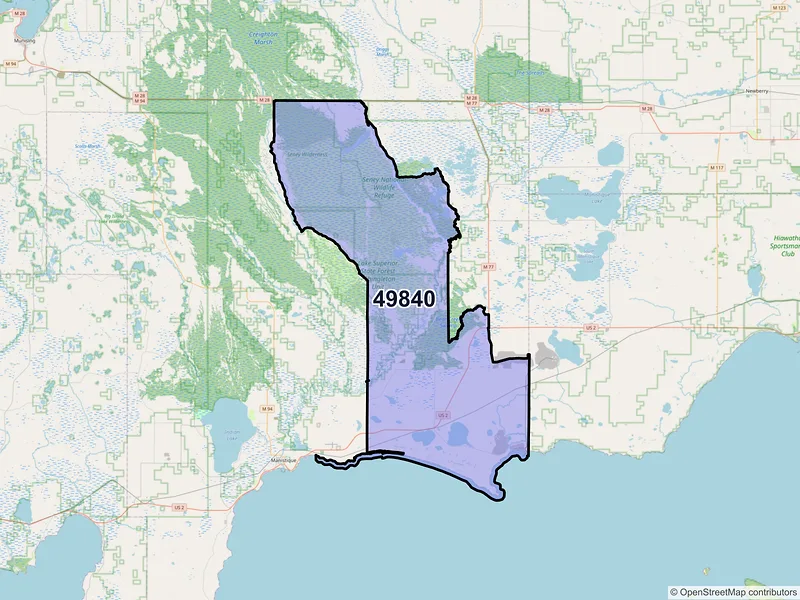 Map of Gulliver, Michigan and ZIP codes