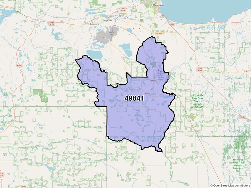 Map of ZIP Code 49841 — Gwinn, MI