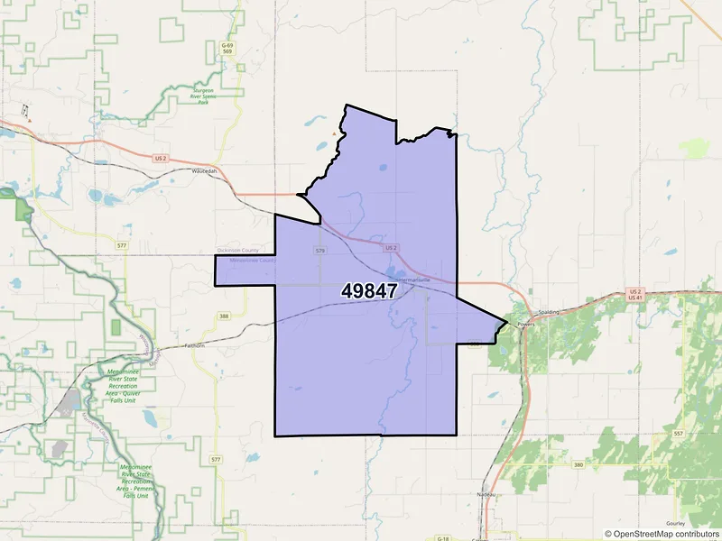 Map of ZIP Code 49847 — Hermansville, MI