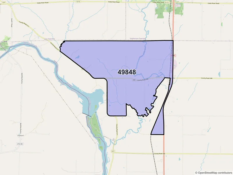 Map of ZIP Code 49848 — Ingalls, MI