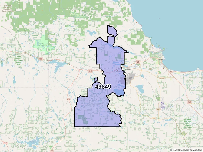 Map of ZIP Code 49849 — Ishpeming, MI