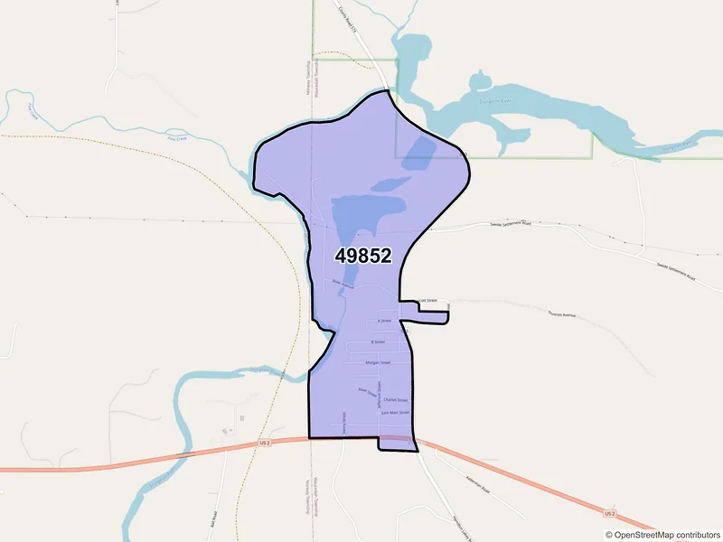 Map of ZIP Code 49852 — Loretto, MI