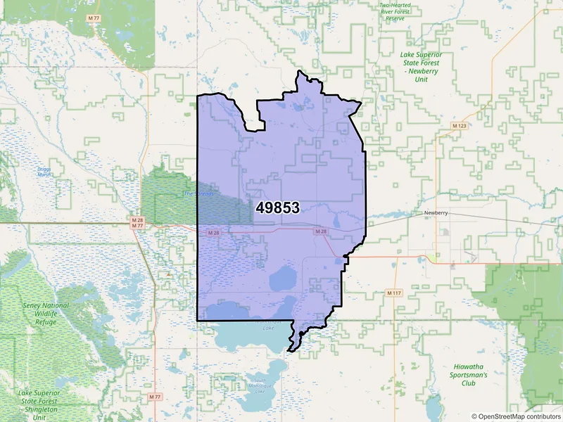 Map of ZIP Code 49853 — Mc Millan, MI