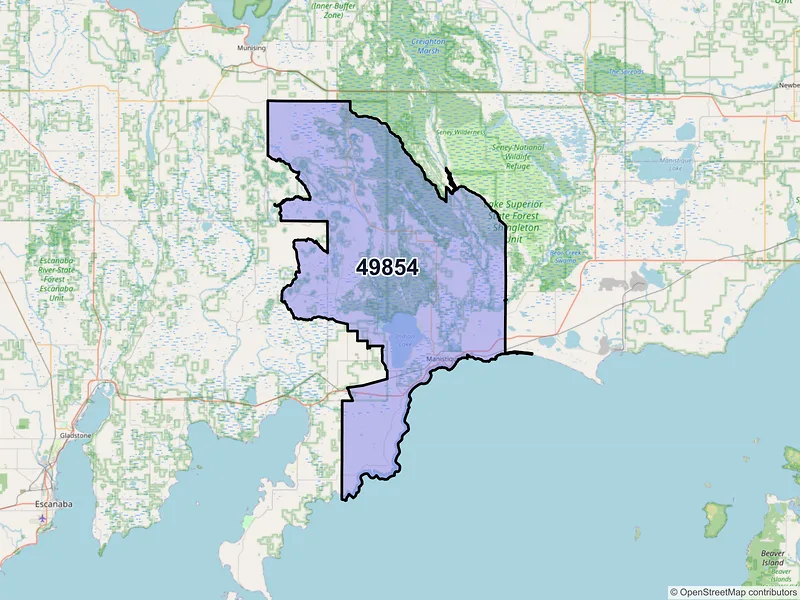 Map of ZIP Code 49854 — Manistique, MI