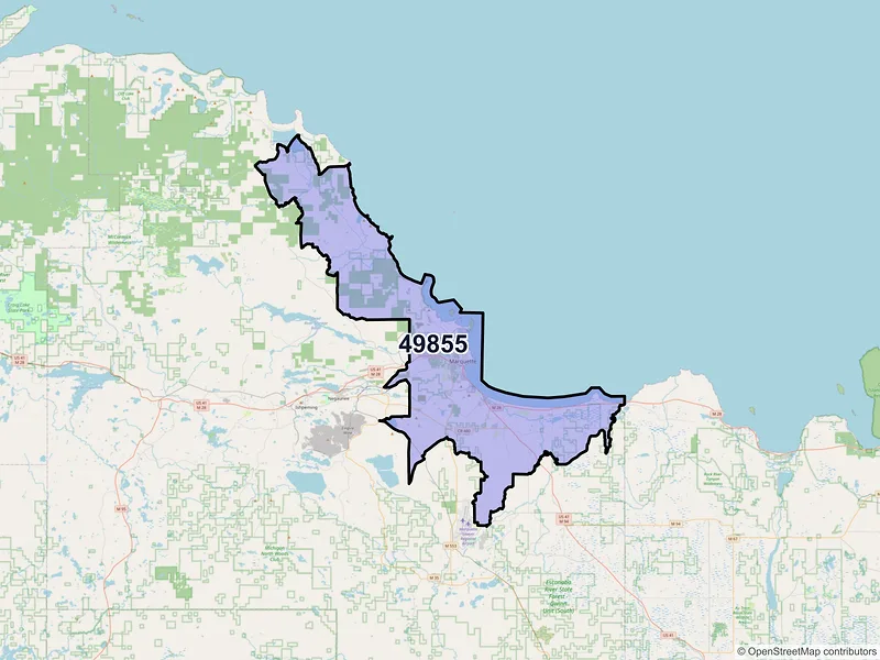 Map of ZIP Code 49855 — Marquette, MI