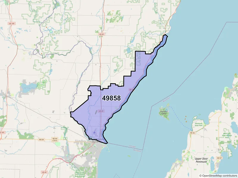 Map of ZIP Code 49858 — Menominee, MI