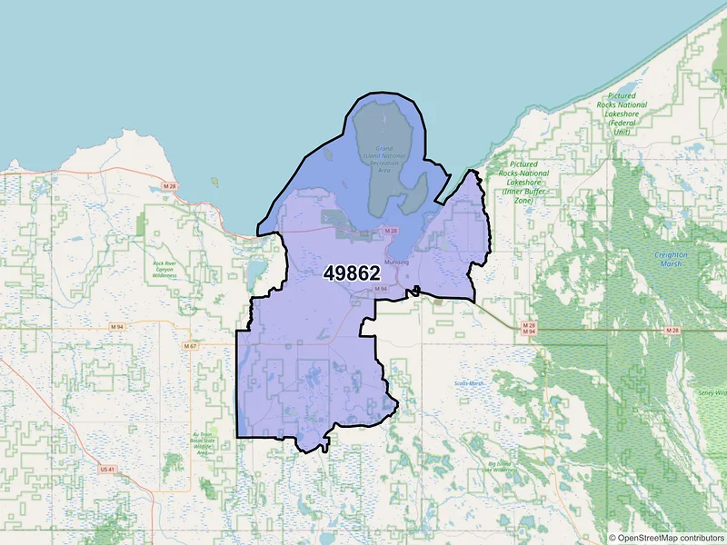 Map of ZIP Code 49862 — Munising, MI