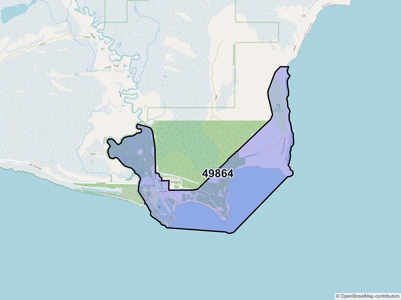 Map of Nahma, Michigan and ZIP codes
