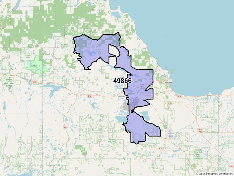 Map of ZIP Code 49866 — Negaunee, MI