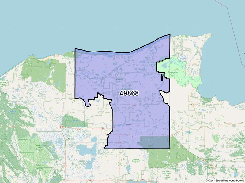 Map of ZIP Code 49868 — Newberry, MI