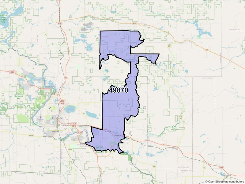 Map of ZIP Code 49870 — Norway, MI
