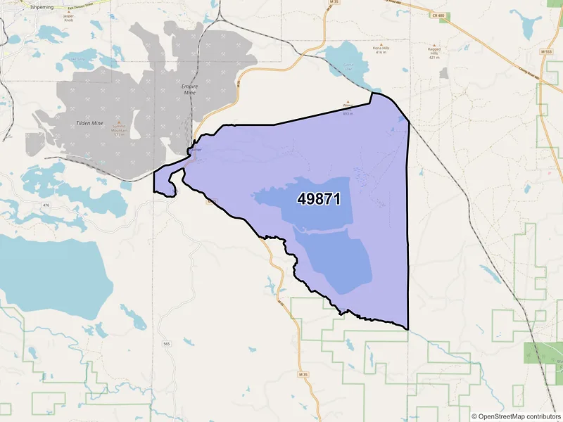 Map of Palmer, Michigan and ZIP codes