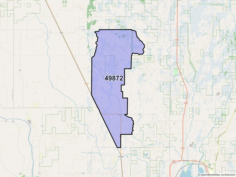 Map of Perkins, Michigan and ZIP codes