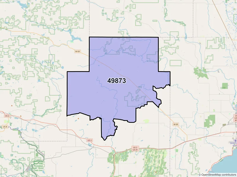 Map of ZIP Code 49873 — Perronville, MI