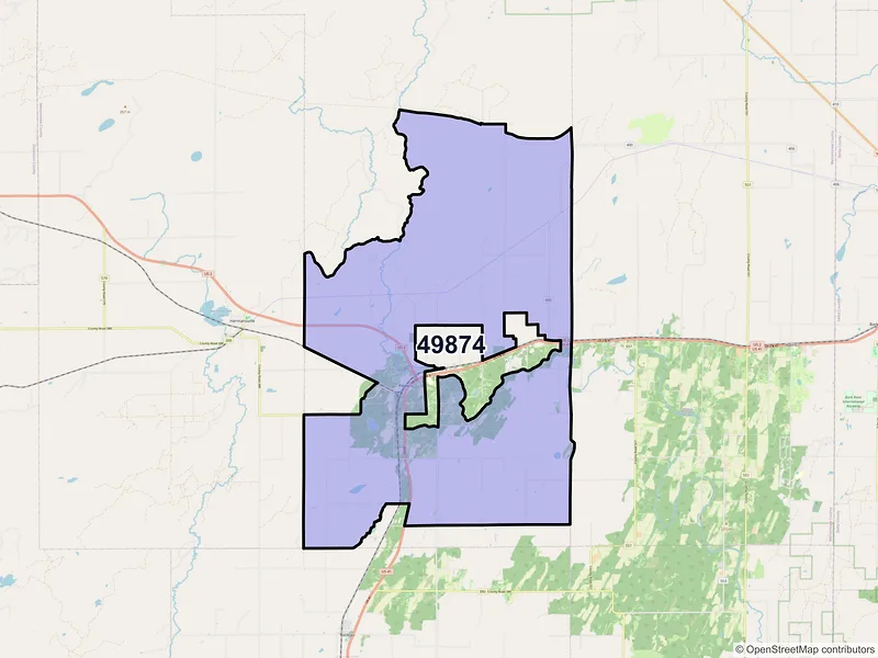 Map of ZIP Code 49874 — Powers, MI