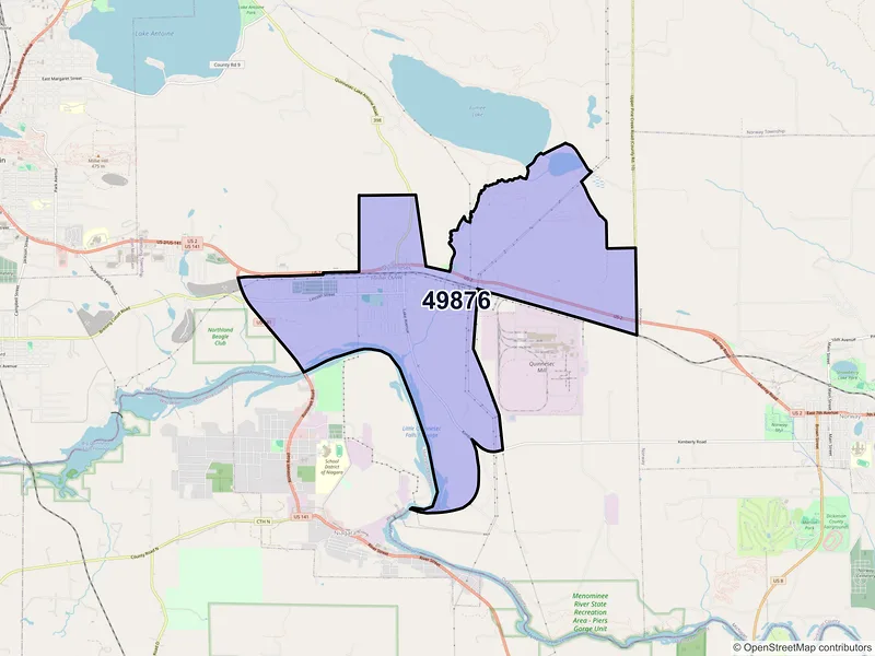 Map of Quinnesec, Michigan and ZIP codes