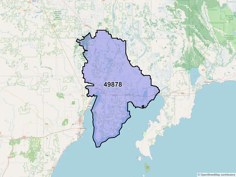 Map of ZIP Code 49878 — Rapid River, MI