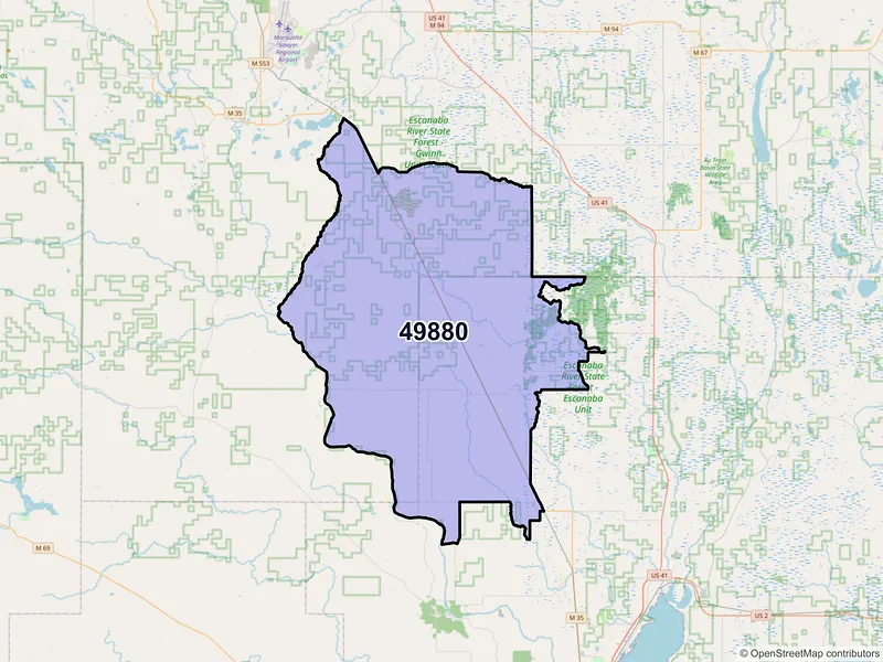 Map of Rock, Michigan and ZIP codes