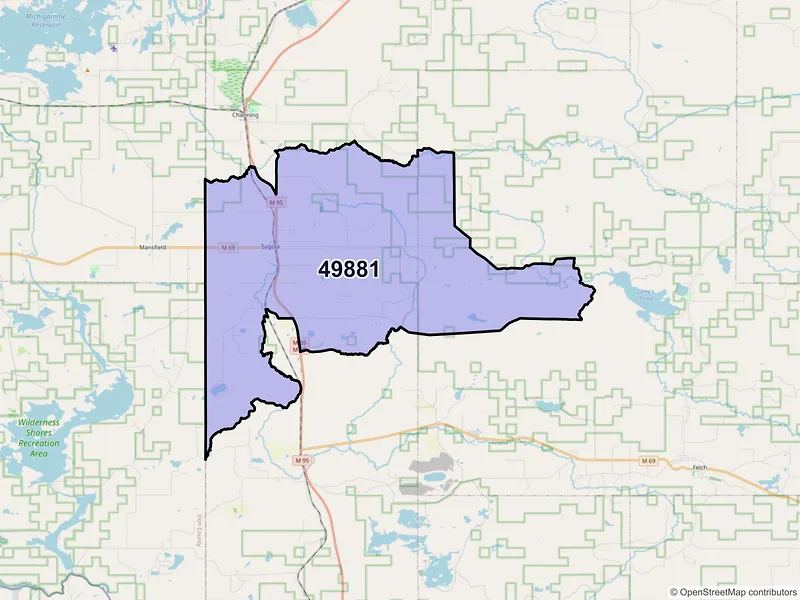 Map of Sagola, Michigan and ZIP codes