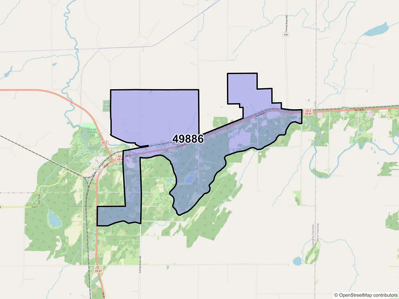 Map of Spalding, Michigan and ZIP codes