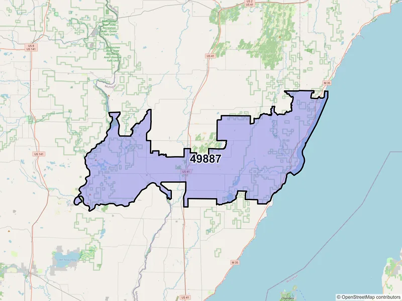 Map of ZIP Code 49887 — Stephenson, MI