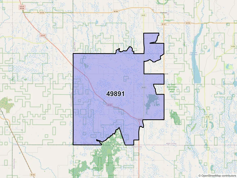 Map of ZIP Code 49891 — Trenary, MI