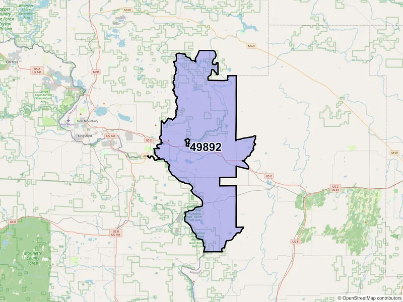 Map of ZIP Code 49892 — Vulcan, MI