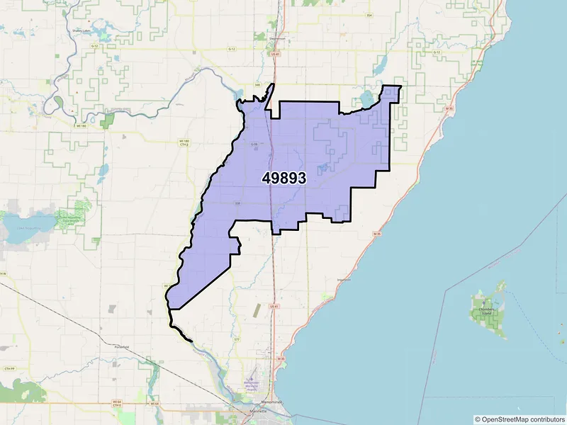 Map of ZIP Code 49893 — Wallace, MI