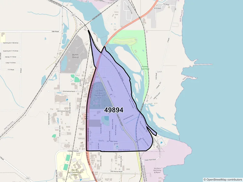 Map of ZIP Code 49894 — Wells, MI
