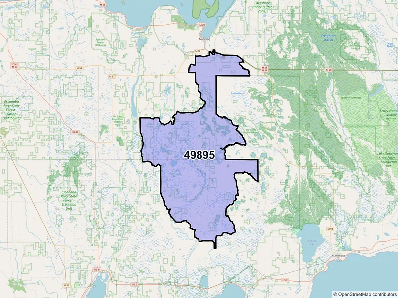 Map of Wetmore, Michigan and ZIP codes