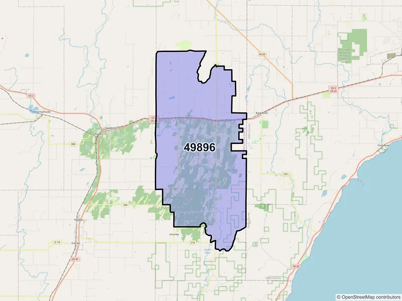 Map of ZIP Code 49896 — Wilson, MI