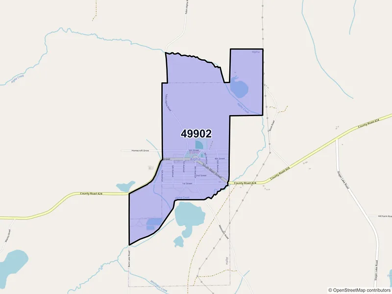 Map of Alpha, Michigan and ZIP codes