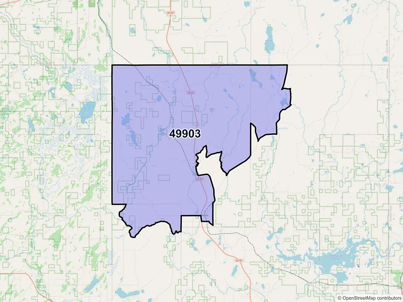 Map of Amasa, Michigan and ZIP codes
